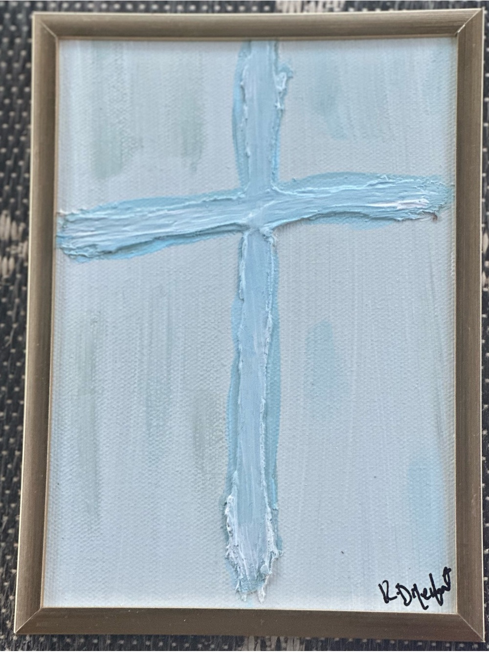 Light Blue Cross Canvas Wall Art - Framed Abstract Accent 5’7 framed and signed